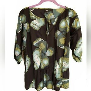 VTG Women's Blouse Top XS Kelly Green Boho Floral Keyhole NWOT